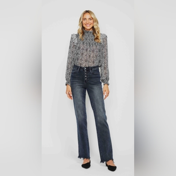Judy Blue Denim - Judy Blue High Rise Button Fly Straight Fit Dark Blue Wash Jeans Reg Plus NEW